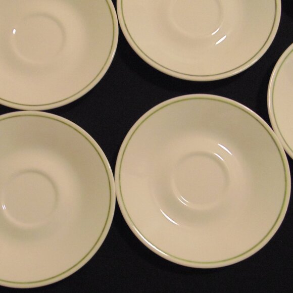 Vintage Corelle Wildflower Saucers, Set of 8, White with Green Stripe on Edge - Picture 2 of 4